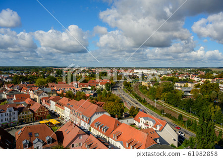 View from above of the town Waren "Mueritz" at the 61982858