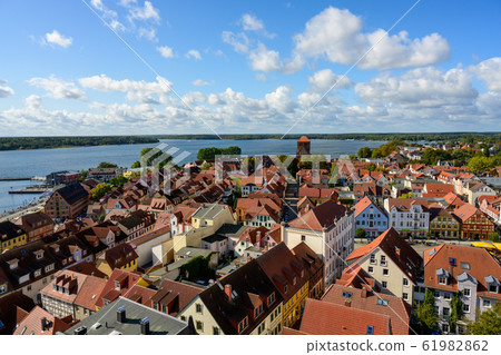 View from above of the town Waren "Mueritz" at the 61982862
