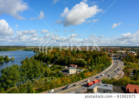 View from above of the town Waren "Mueritz" at the 61982875