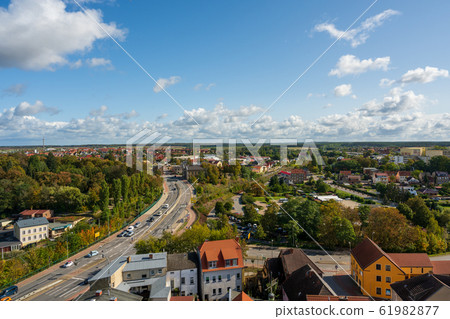 View from above of the town Waren "Mueritz" at the 61982877