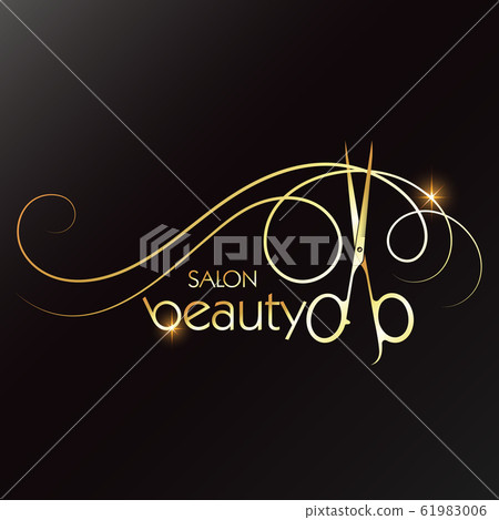 Beauty salon golden scissors and lock of hair 61983006