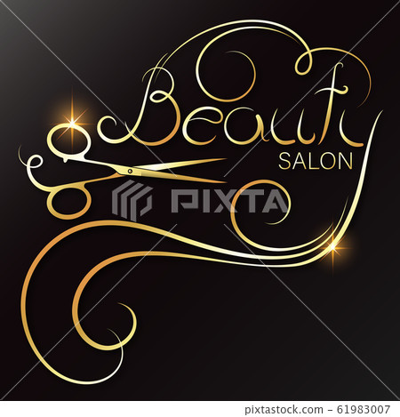 Beauty salon golden scissors and lock of hair Beauty salon golden scissors and lock of hair 61983007