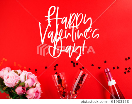 Happy valentines day red web banner with champagne 61983158