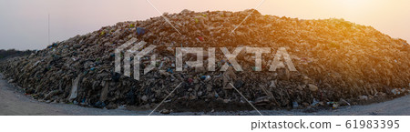 Polluted water and mountain large garbage pile and pollution Polluted water and mountain large garbage pile and pollution 61983395