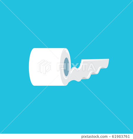 Toilet Paper isolated on blue background. Vector white toilet paper roll sign or icon 61983761