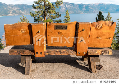 A bench overlooking Lake Tahoe on the Stateline Fire Lookout Trailhead near Crystal Bay, Lake Tahoe 61984469