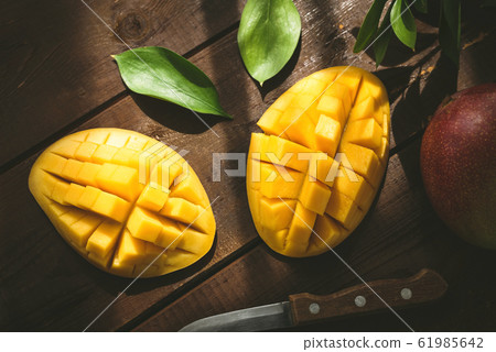 Mango halved and cubed 61985642