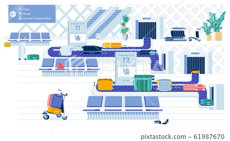 Airport Luggage Conveyor Belts with Suitcases. 61987670