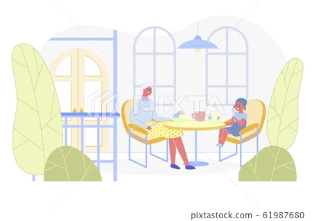 Grandmother and Granddaughter Visiting Summer Cafe 61987680