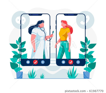 Telemedicine Mobile App Flat Vector Illustration 61987770
