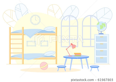 Teenagers Kids Bedroom Interior with Bunk Bed. 61987803