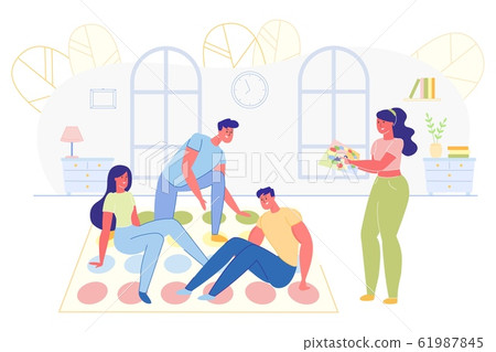 Happy Friends Company Playing Twister at Home. Happy Friends Company Playing Twister at Home. 61987845