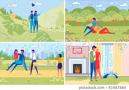 Loving Couple Dating Outdoor and at Home Set. 61987860