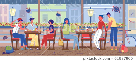 Leisure Time in Outdoor Street Cafe with Terrace. Leisure Time in Outdoor Street Cafe with Terrace. 61987900
