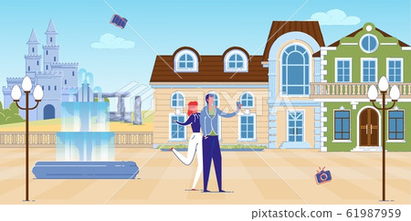 Selfie Couple Taking Photos with Historical Sights 61987959