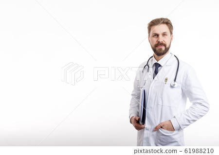 Smart Smiling Male MD in White Smock and Shirt 61988210