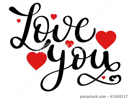 love you text with flowers and hearts of love. Illustration hearts 61988317