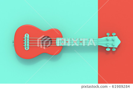 Green red soprano ukulele Top view 3D Green red soprano ukulele Top view 3D 61989284