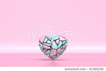 Broken heart made of pink and green pieces 3D 61989288