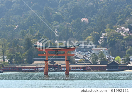 Itsukushima Shrine in spring seen from the sea Itsukushima Shrine in spring seen from the sea 61992121