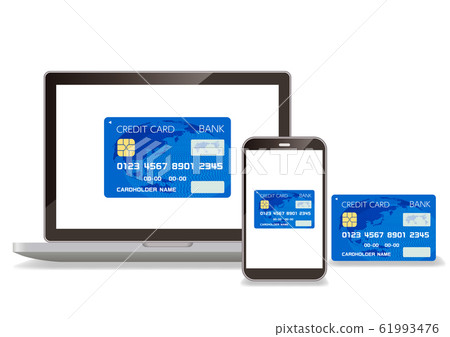 Credit cards and personal computers and smartphones that can be used for cashless payments Credit cards and personal computers and smartphones that can be used for cashless payments 61993476