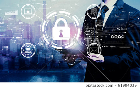 Internet network security concept with businessman holding a tablet 61994039