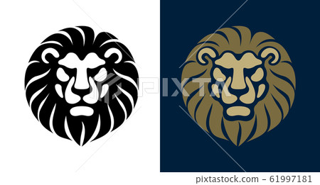 Lion Head Front View Logo Vector Design Stock Illustration