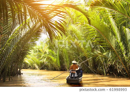 People boating in the delta of Mekong river, 61998993