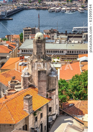Top view of Istanbul city and Galata bridge in 61999544