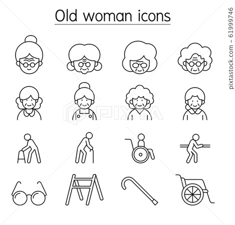 Old woman, Elder woman, Grandmother icon set in 61999746