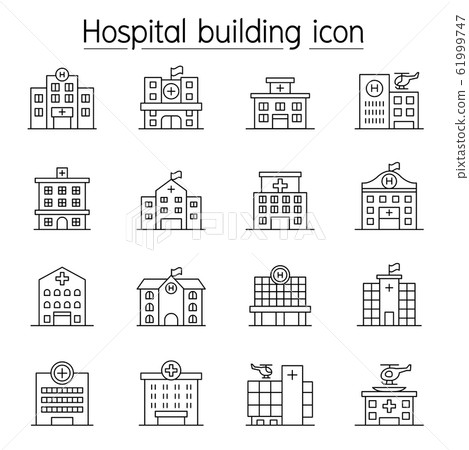 Hospital building, Medical center icon set in thin-插圖素材 [61999747 ...
