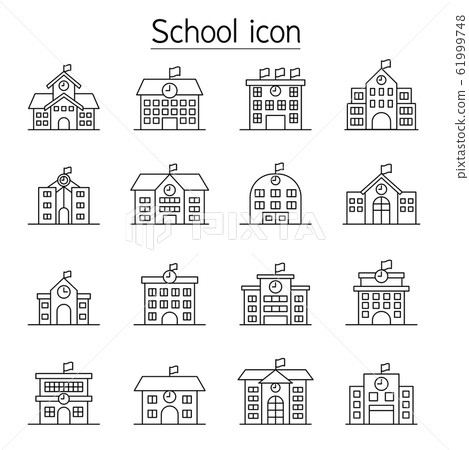 School icon set in thin line style School icon set in thin line style 61999748