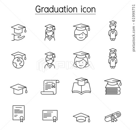 Graduation icon set in thin line style - Stock Illustration [61999751 ...
