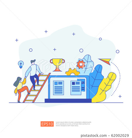 business concept with stair, trophy cup and tiny business concept with stair, trophy cup and tiny 62002029