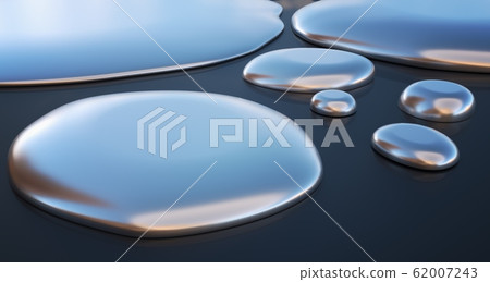 Droplets of liquid metal - mercury. 3D rendered 62007243