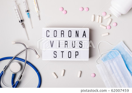 Lightboard with words Coronavirus stop. Atypical 62007459