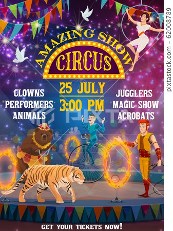Big top circus, fair carnival animals, magic show Big top circus, fair carnival animals, magic show 62008789