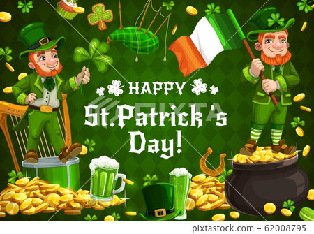 Saint Patrick Day, leprechaun and shamrock pattern 62008795