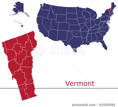 Vermont counties vector map with USA map colors national flag 62008948