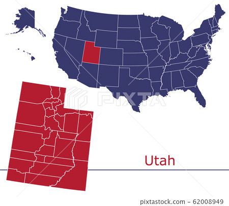 Utah counties vector map with USA map colors national flag Utah counties vector map with USA map colors national flag 62008949