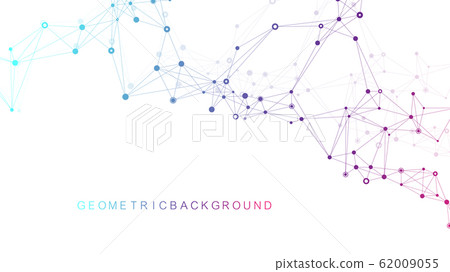 Geometric abstract background with connected line and dots. Network and connection background for your presentation. Graphic polygonal background. Wave flow. Scientific vector illustration. 62009055