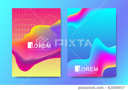 Vector design template in trendy vibrant gradient colors with abstract fluid shapes, paint splashes, ink drops. Futuristic posters, banners, brochure, flyer and cover designs. Abstract fluid 3d shape. 62009057