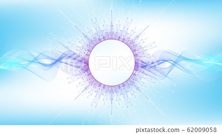 Big Genomic Data Visualization. DNA helix, DNA strand, DNA Test. CRISPR CAS9 - Genetic engineering. Molecule or atom, neurons. Abstract structure for Science or medical background, banner. Wave flow. 62009058