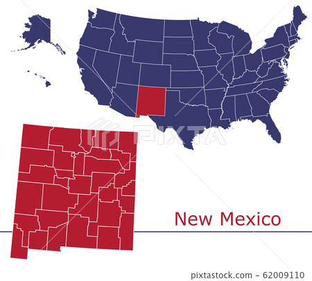 New Mexico counties vector map with USA map colors national flag 62009110