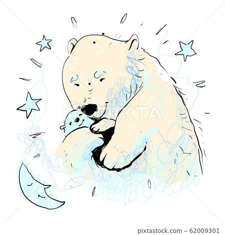 Mother bear hugging her baby vector illustration with stars and moon Mother bear hugging her baby vector illustration with stars and moon 62009301