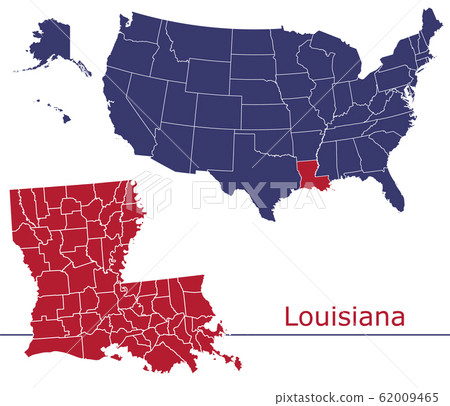 Printable Vector Map of Louisiana with Counties - Single Color