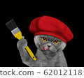 Cute cat as a painter with a brush. Isolated on black 62012118