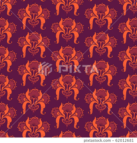 Seamless vector floral vintage background. Round ornament with fantastic flowers and leaves. Seamless vector floral vintage background. Round ornament with fantastic flowers and leaves. 62012681