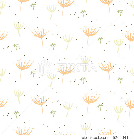 Seamless plant pattern with tiny dandelions leaves hand drawn style. Seamless plant pattern with tiny dandelions leaves hand drawn style. 62013413