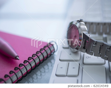 Business image, notebook, keyboard, clock, woman Business image, notebook, keyboard, clock, woman 62014349